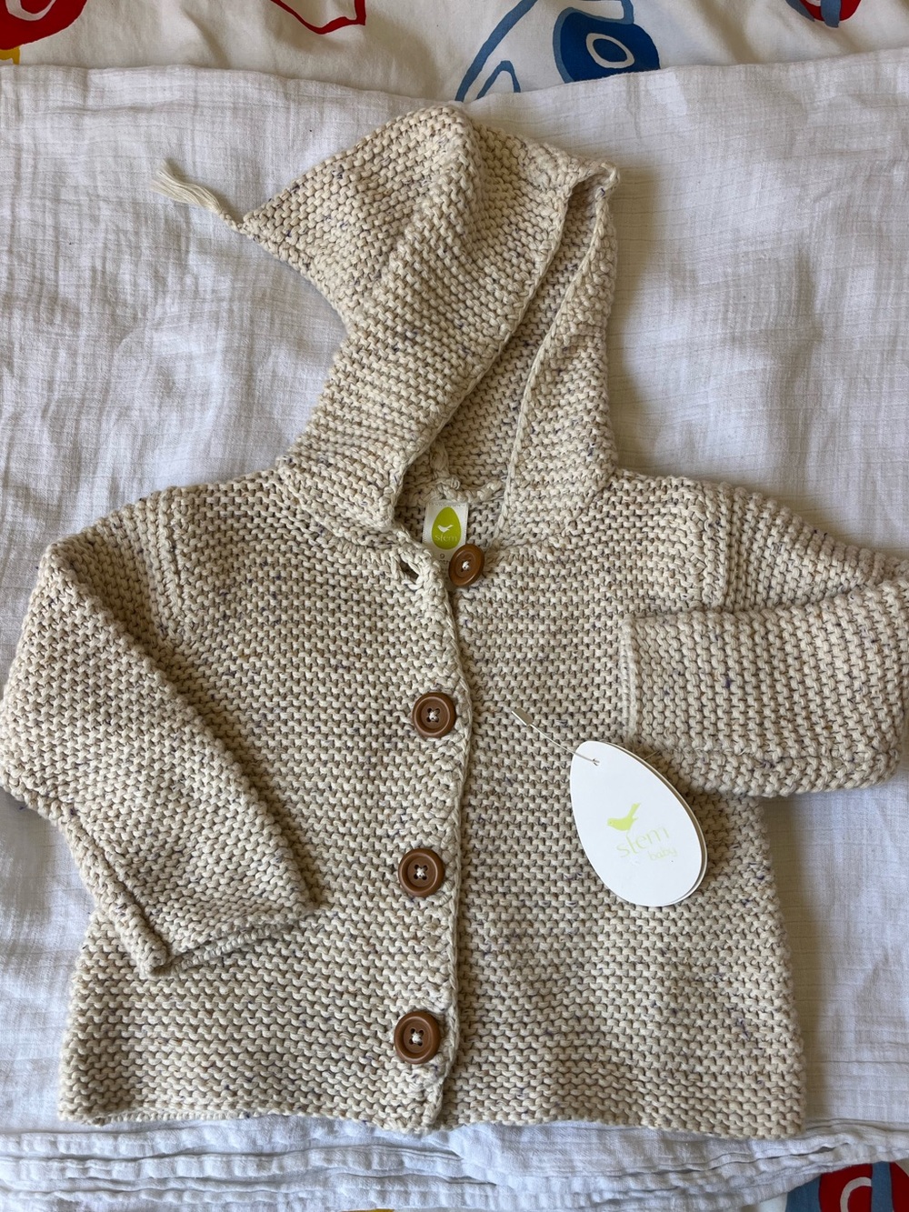 NWT organic cotton knit hooded cardigan (9 months)